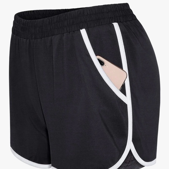 blevonh Pants - Women's Black Athletic Shorts with White Trim